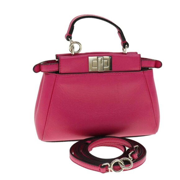 FENDI Micro Peek A Boo Hand Bag Leather 2way Pink Auth am2705gAV - Picture 1 of 16